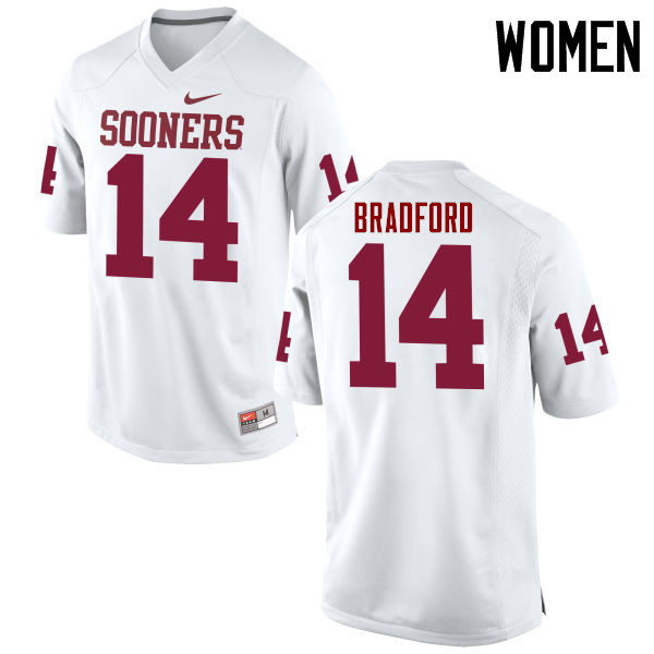 Women Oklahoma Sooners #14 Sam Bradford College Football Jerseys Game-White - Click Image to Close